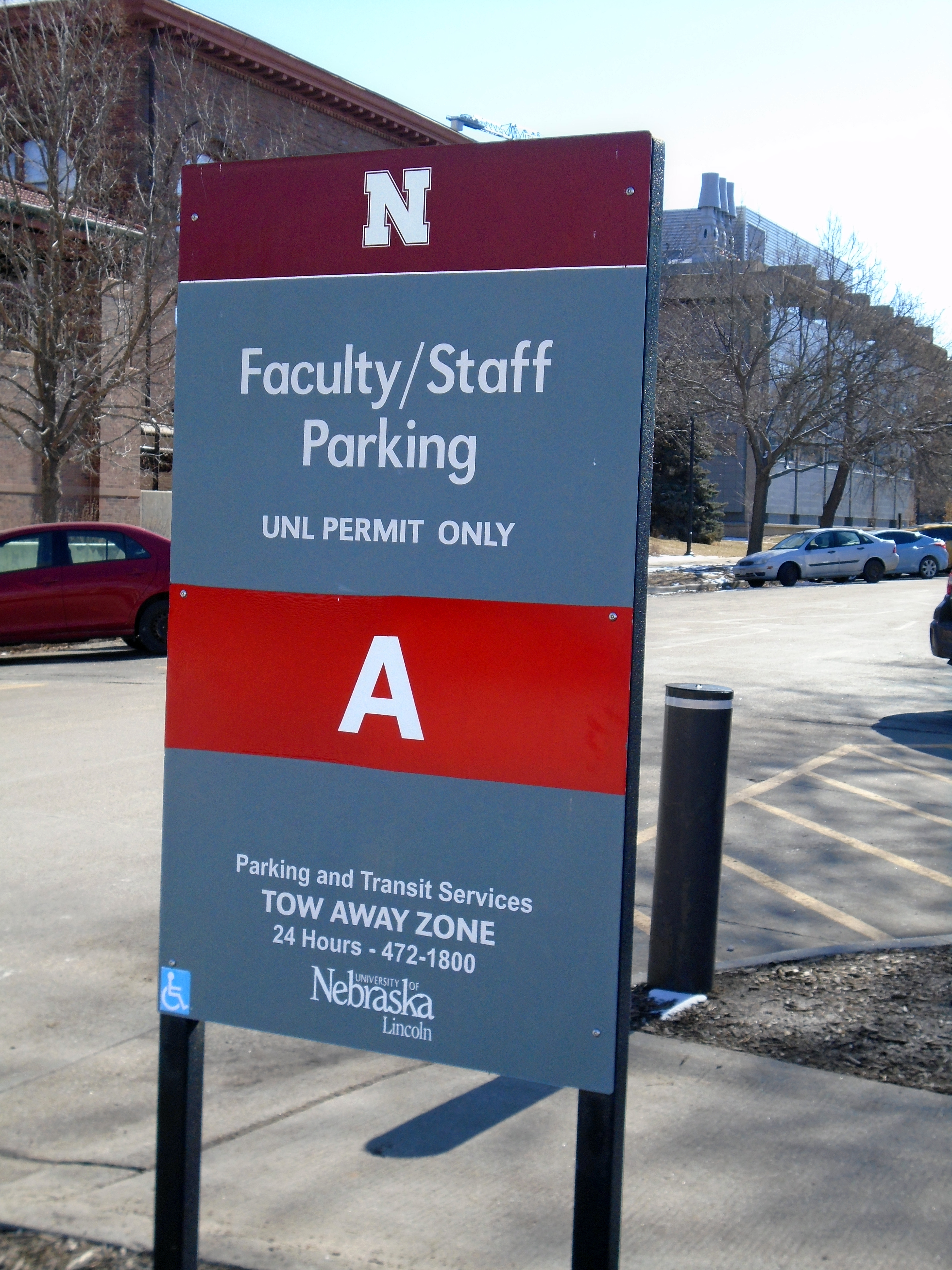 Area A parking sign on UNL campus