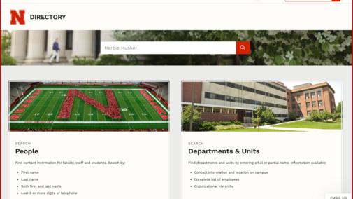 screenshot of UNL online directory