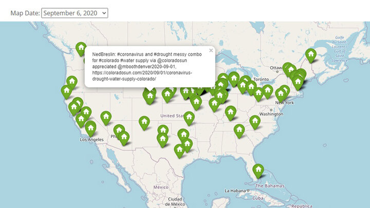 Each Monday, National Drought Mitigation Center assistant director Kelly Helm Smith emails a map of the past week’s #drought tweets to a listserv of drought experts and state climatologists.