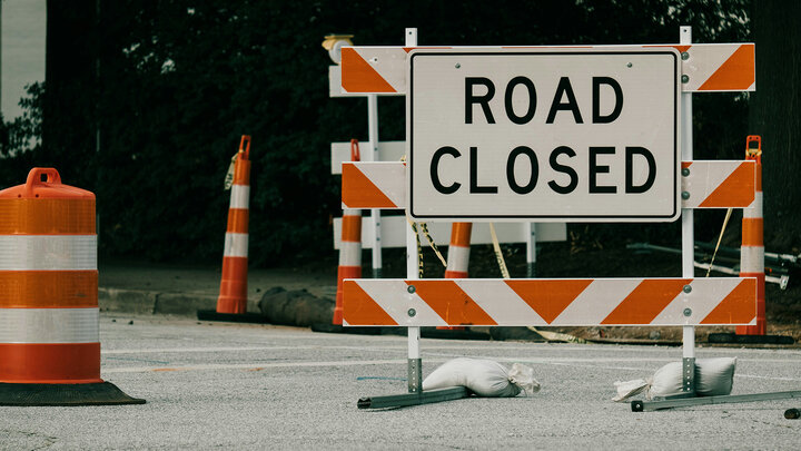 Road closure sign.