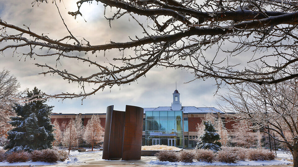 Love Library outdoors in winter