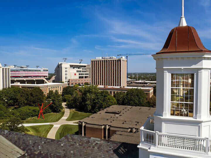 cupola on love library looking over city campus