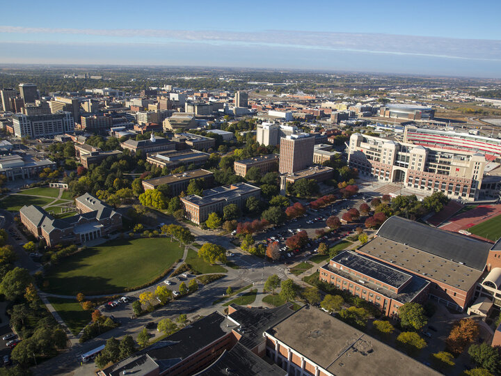 aerial view of city campus