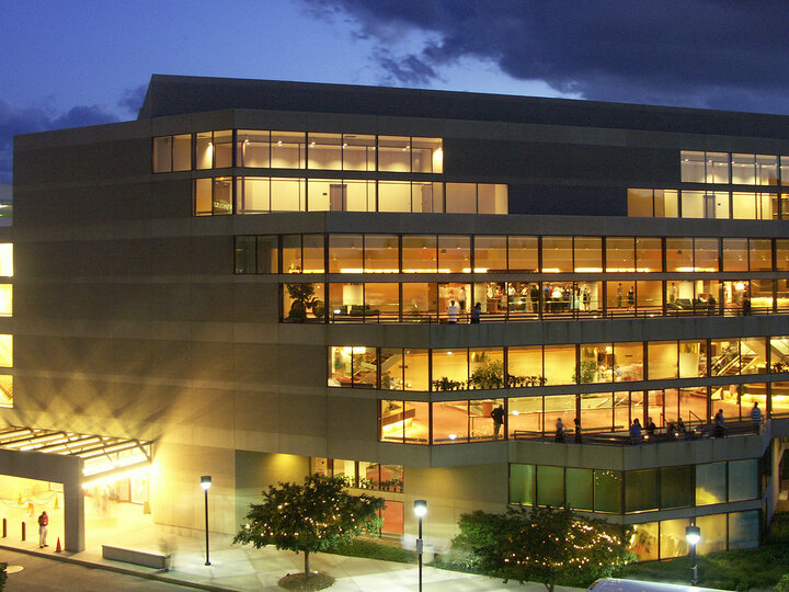 Lied Center for Performing Arts lit up at night