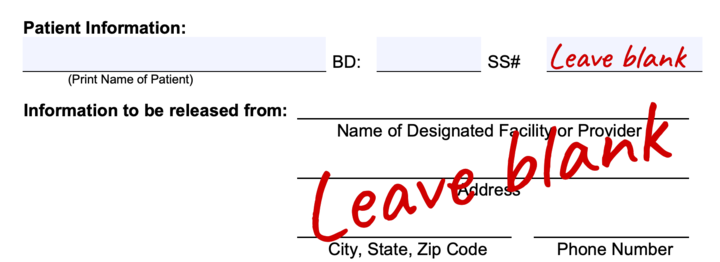 do not complete the 'Information to be released from' section